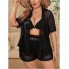 imageSOLY HUX Womens Plus Size Swim Coverups Sheer Shirt and Shorts Bikini Swimsuits Cover Up 2 Piece Set BeachwearSolid Black