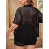 imageSOLY HUX Womens Plus Size Swim Coverups Sheer Shirt and Shorts Bikini Swimsuits Cover Up 2 Piece Set BeachwearSolid Black