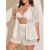 imageSOLY HUX Womens Plus Size Swim Coverups Sheer Shirt and Shorts Bikini Swimsuits Cover Up 2 Piece Set BeachwearSolid White