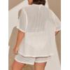 imageSOLY HUX Womens Plus Size Swim Coverups Sheer Shirt and Shorts Bikini Swimsuits Cover Up 2 Piece Set BeachwearSolid White