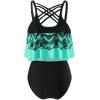 imageSOLY HUX Womens Plus Size Swimsuit Skull Print Criss Cross Ruffle Bikini Tankini Two Piece Bathing SuitMulti Skull