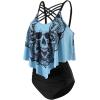 imageSOLY HUX Womens Plus Size Swimsuit Skull Print Criss Cross Ruffle Bikini Tankini Two Piece Bathing SuitMulticoloured Skull
