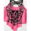 imageSOLY HUX Womens Plus Size Swimsuit Skull Print Criss Cross Ruffle Bikini Tankini Two Piece Bathing SuitPink Skull