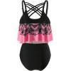 imageSOLY HUX Womens Plus Size Swimsuit Skull Print Criss Cross Ruffle Bikini Tankini Two Piece Bathing SuitPink Skull