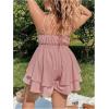 imageSOLY HUX Womens Plus Size V Neck Wrap Cami Romper Layered Ruffle Hem Short Jumpsuit OutfitsDusty Pink Plain