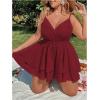 imageSOLY HUX Womens Plus Size V Neck Wrap Cami Romper Layered Ruffle Hem Short Jumpsuit OutfitsPlain Burgundy