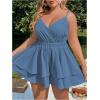 imageSOLY HUX Womens Plus Size V Neck Wrap Cami Romper Layered Ruffle Hem Short Jumpsuit OutfitsPlain Dusty Blue