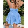 imageSOLY HUX Womens Plus Size V Neck Wrap Cami Romper Layered Ruffle Hem Short Jumpsuit OutfitsPlain Light Blue