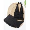 imageSOLY HUX Womens Tankini Set 3 Piece Swimsuits Halter Neck High Waisted Bathing Suits with Pleated SkirtSolid Black
