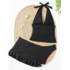 imageSOLY HUX Womens Tankini Set 3 Piece Swimsuits Halter Neck High Waisted Bathing Suits with Pleated SkirtSolid Black