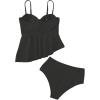 imageSOLY HUX Womens Tankini Set Ruffle Hem High Waisted Bikini Bathing Suits Two Piece SwimsuitSolid Black