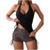 imageSOLY HUX Tankini Swimsuits for Women Leopard Print Drawstring Halter Tops and Shorts Bathing Suit Two Piece SwimsuitMulticoloured Leopard