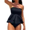 imageSOLY HUX Womens Bandeau Tankini Swimsuits Two Piece Ruffled High Waisted Bathing Suits BeachwearSolid Black