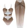 imageSOLY HUX Womens One Piece Swimsuit Cut Out Bathing Suit with Twist Beach Cover Up SkirtMulticoloured Gradient