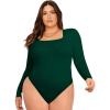 imageSOLY HUX Womens Plus Size Long Sleeve Bodysuit Square Neck Jumpsuit T Shirt Casual Basic Fitted TopsDark Green