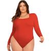 imageSOLY HUX Womens Plus Size Long Sleeve Bodysuit Square Neck Jumpsuit T Shirt Casual Basic Fitted TopsPlain Red
