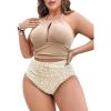 imageSOLY HUX Womens Plus Size Printed Halter Ruched High Waisted Bikini Set 2 Piece Swimsuit Bathing SuitsMulticoloured Print