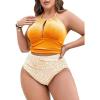imageSOLY HUX Womens Plus Size Printed Halter Ruched High Waisted Bikini Set 2 Piece Swimsuit Bathing SuitsOrange Print