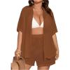 imageSOLY HUX Womens Plus Size Swim Coverups Sheer Shirt and Shorts Bikini Swimsuits Cover Up 2 Piece Set BeachwearSolid Brown
