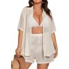 imageSOLY HUX Womens Plus Size Swim Coverups Sheer Shirt and Shorts Bikini Swimsuits Cover Up 2 Piece Set BeachwearSolid White