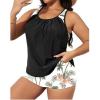 imageSOLY HUX Womens Plus Size Tankini Set Floral Tropical Print Tops and Shorts Bikini Bathing Suits 2 Piece SwimsuitWhite Floral