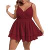 imageSOLY HUX Womens Plus Size V Neck Wrap Cami Romper Layered Ruffle Hem Short Jumpsuit OutfitsPlain Burgundy
