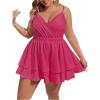 imageSOLY HUX Womens Plus Size V Neck Wrap Cami Romper Layered Ruffle Hem Short Jumpsuit OutfitsSolid Hotpink