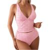 imageSOLY HUX Womens Swimsuit Set Deep V Neck Tankini Sets 2 Piece High Waisted Modest Bathing Suits BeachwearPure Pink