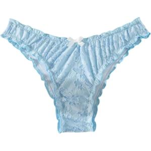 imageSOLY HUX Bikini Bottoms for Women Bow Textured Lettuce Trim Swim Bottom SwimwearSolid Light Blue