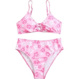 imageSOLY HUX Girls Ditsy Floral Print Bikini Swimsuit Ruffle Trim 2 Piece Bathing Suit BeachwearLight Pink Floral