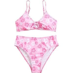 imageSOLY HUX Girls Ditsy Floral Print Bikini Swimsuit Ruffle Trim 2 Piece Bathing Suit BeachwearPink Flowers