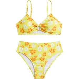 imageSOLY HUX Girls Ditsy Floral Print Bikini Swimsuit Ruffle Trim 2 Piece Bathing Suit BeachwearYellow Flowers