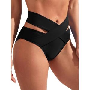 imageSOLY HUX Womens Criss Cross Cut Out Bikini Bottoms Beachwear Swimsuit BottomsSolid Black