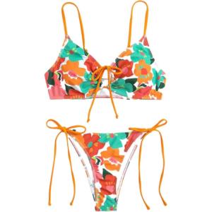 imageSOLY HUX Womens Floral Print Tie Front String Bikini Bathing Suit 2 Piece SwimsuitsMulticoloured Floral
