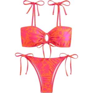 imageSOLY HUX Womens Floral Print Tie Front String Bikini Bathing Suit 2 Piece SwimsuitsMulticoloured Floral Printed