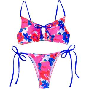 imageSOLY HUX Womens Floral Print Tie Front String Bikini Bathing Suit 2 Piece SwimsuitsRoyal Blue Floral