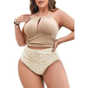 imageSOLY HUX Womens Plus Size Printed Halter Ruched High Waisted Bikini Set 2 Piece Swimsuit Bathing SuitsMulticoloured Print