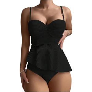 imageSOLY HUX Womens Tankini Set Ruffle Hem High Waisted Bikini Bathing Suits Two Piece SwimsuitSolid Black