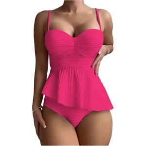 imageSOLY HUX Womens Tankini Set Ruffle Hem High Waisted Bikini Bathing Suits Two Piece SwimsuitSolid Pink