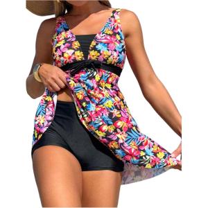 imageSOLY HUX Womens Tankini Swimsuits Tropical Print Two Piece Bathing Suit Tankini Top and Shorts SetMulticoloured Floral