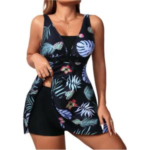 imageSOLY HUX Womens Tankini Swimsuits Tropical Print Two Piece Bathing Suit Tankini Top and Shorts SetMulticoloured Leaf
