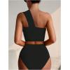 imageSOLY HUX Bathing Suit for Women One Shoulder Ruched High Waisted Bikini Sets Two Piece SwimsuitPlain Black