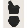 imageSOLY HUX Bathing Suit for Women One Shoulder Ruched High Waisted Bikini Sets Two Piece SwimsuitPlain Black