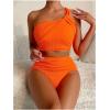 imageSOLY HUX Bathing Suit for Women One Shoulder Ruched High Waisted Bikini Sets Two Piece SwimsuitSolid Orange