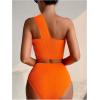 imageSOLY HUX Bathing Suit for Women One Shoulder Ruched High Waisted Bikini Sets Two Piece SwimsuitSolid Orange