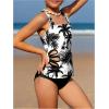 imageSOLY HUX Girls Swimsuits Tropical Print Cutout Tankini Set 2 Piece Summer Bathing SuitsBlack and White