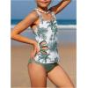 imageSOLY HUX Girls Swimsuits Tropical Print Cutout Tankini Set 2 Piece Summer Bathing SuitsGreen and White