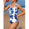 imageSOLY HUX Girls Swimsuits Tropical Print Cutout Tankini Set 2 Piece Summer Bathing SuitsRoyal Blue and White