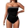 imageSOLY HUX Tankini Swimsuits for Women Chevron Print Bandeau Bikini Two Piece Bathing SuitsBlack Chevron