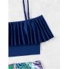 imageSOLY HUX Tankini Swimsuits for Women Cold Shoulder Ruffle Tops and Floral Print Shorts Bathing Suits Two Piece SwimsuitDark Blue Tropical